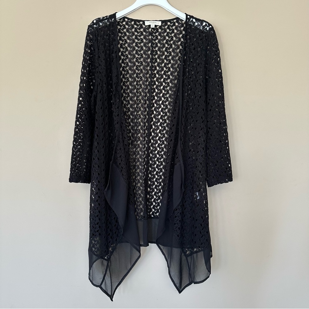 Umgee Women 1X Black Kimono / Duster Whimsigoth Dark Fairy Ruffle Knit Sheer